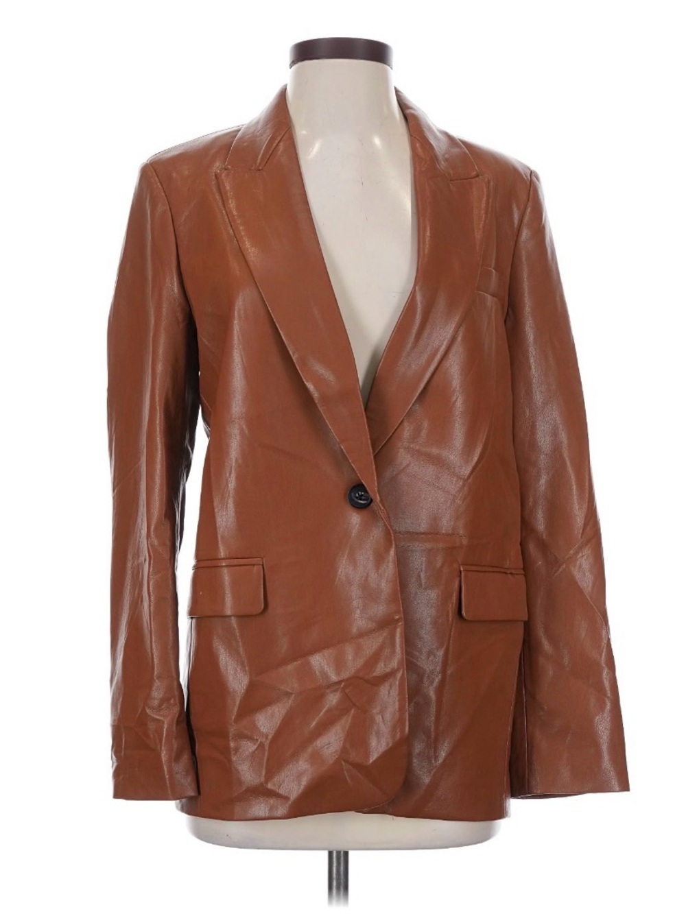 Zara Women's Brown Leather Blazer Jacket